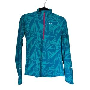 Women’s Nike Running Dri-Fit Blue Geometric Half-Zip Jacket Size Small